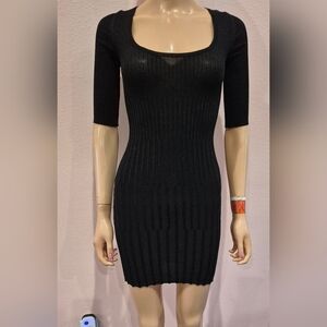 Bebe Black Metallic Semi Sheer Mini Dress - Small.